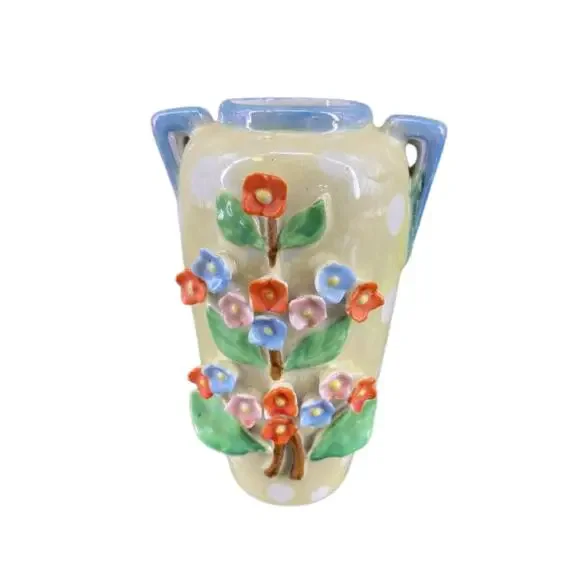 Vintage Hand Painted Lusterware 3D Floral Vase, Japan, 6" Tall - Picture 9 of 9